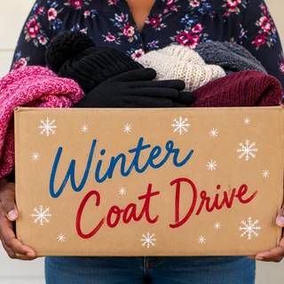 A box of hats, scarves and gloves for a winter coat drive